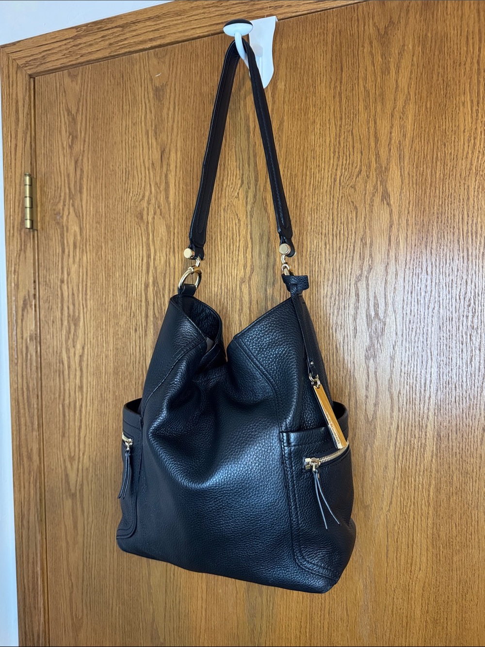 Vince Camuto Makka black leather shoulder bucket bag